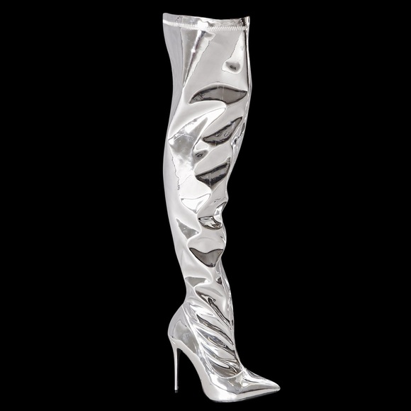 Forever 21 Shoes Chrome Thigh High Boots Poshmark